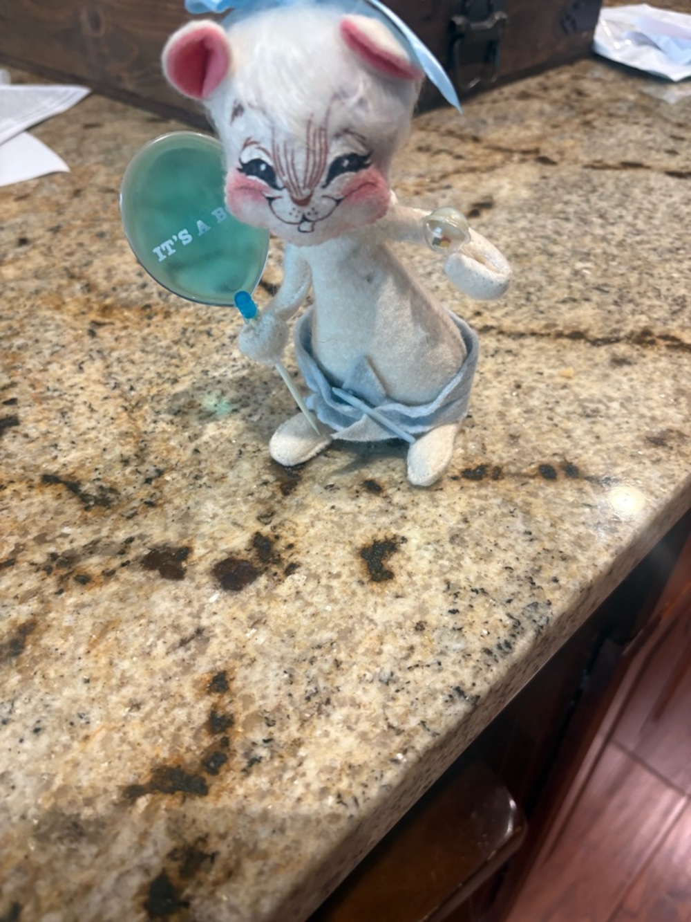 Annalee Light Blue and White Felt Baby Bunny with Balloon